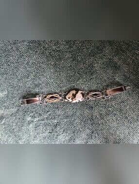 Silver Tone Bracelet with Marbled Black and White Stone